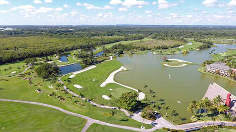 Drone shot from barcelo lakes golf course Punta Cana